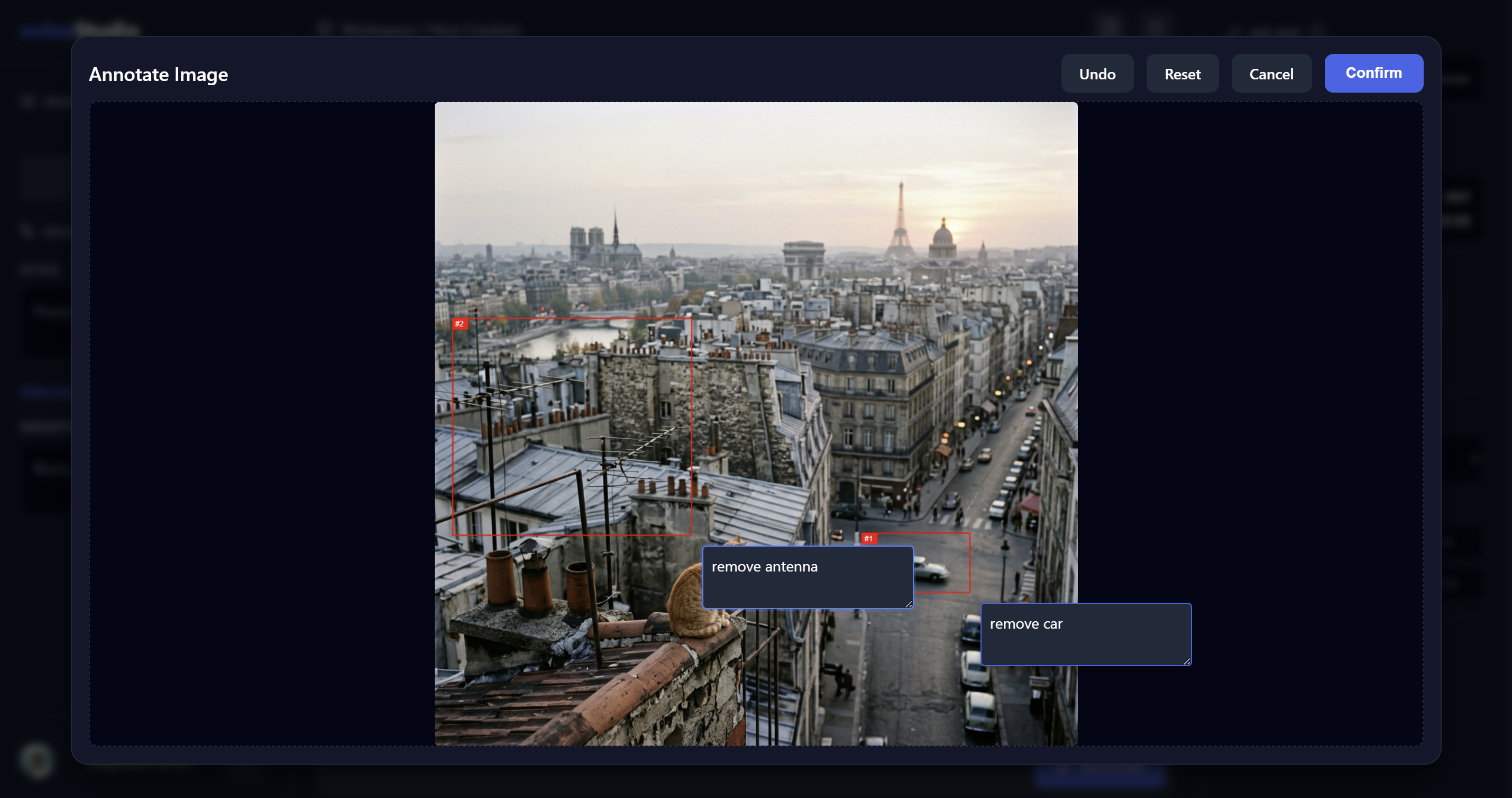 Annotation modal showing bounding boxes